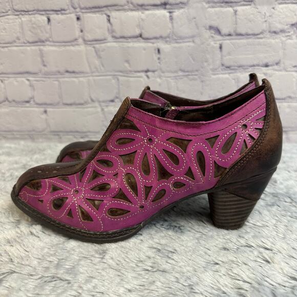 Spring Step By L'Artiste Arabella Leather Ankle Boots Purple Brown Size 39 US 8 - Picture 4 of 11